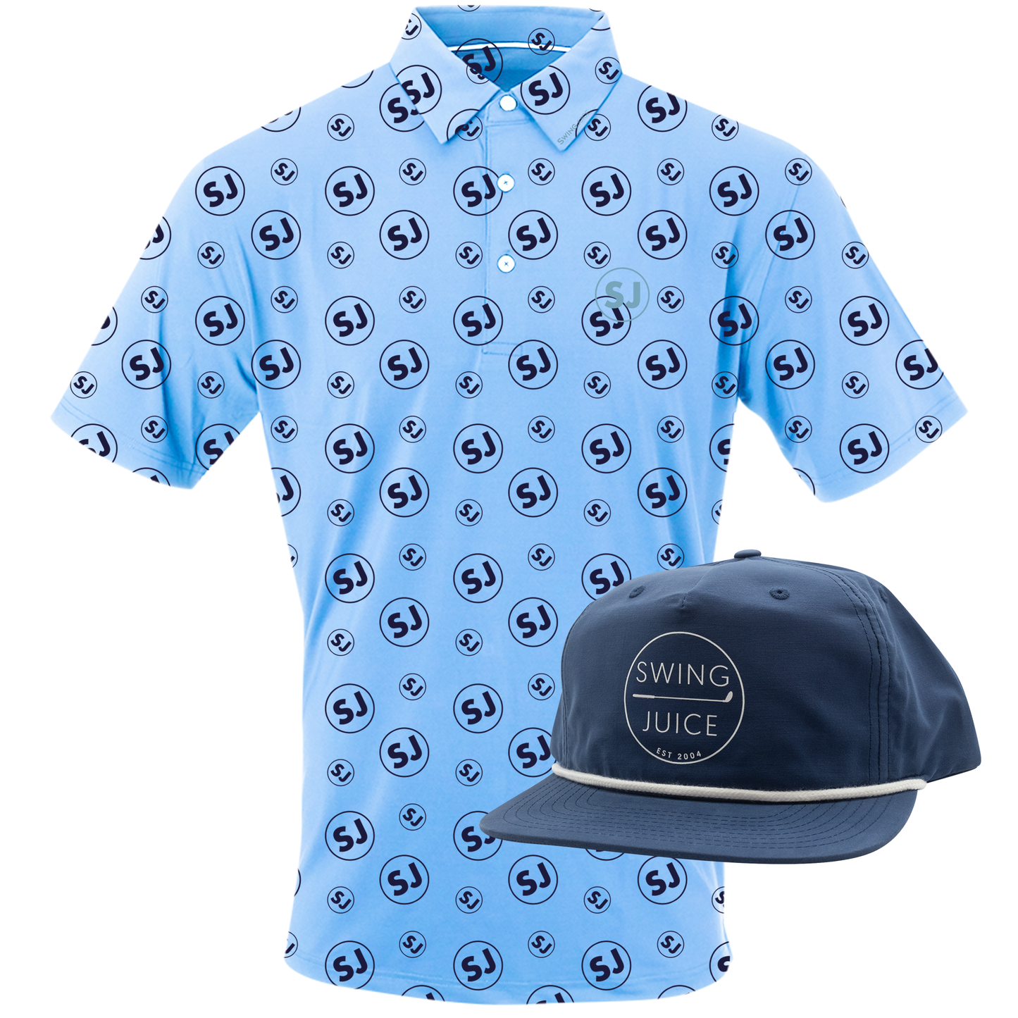 SwingJuice Circle Men's Polo Maui & Retro Unisex Rope Hat Navy/White Bundle by SwingJuice LLC