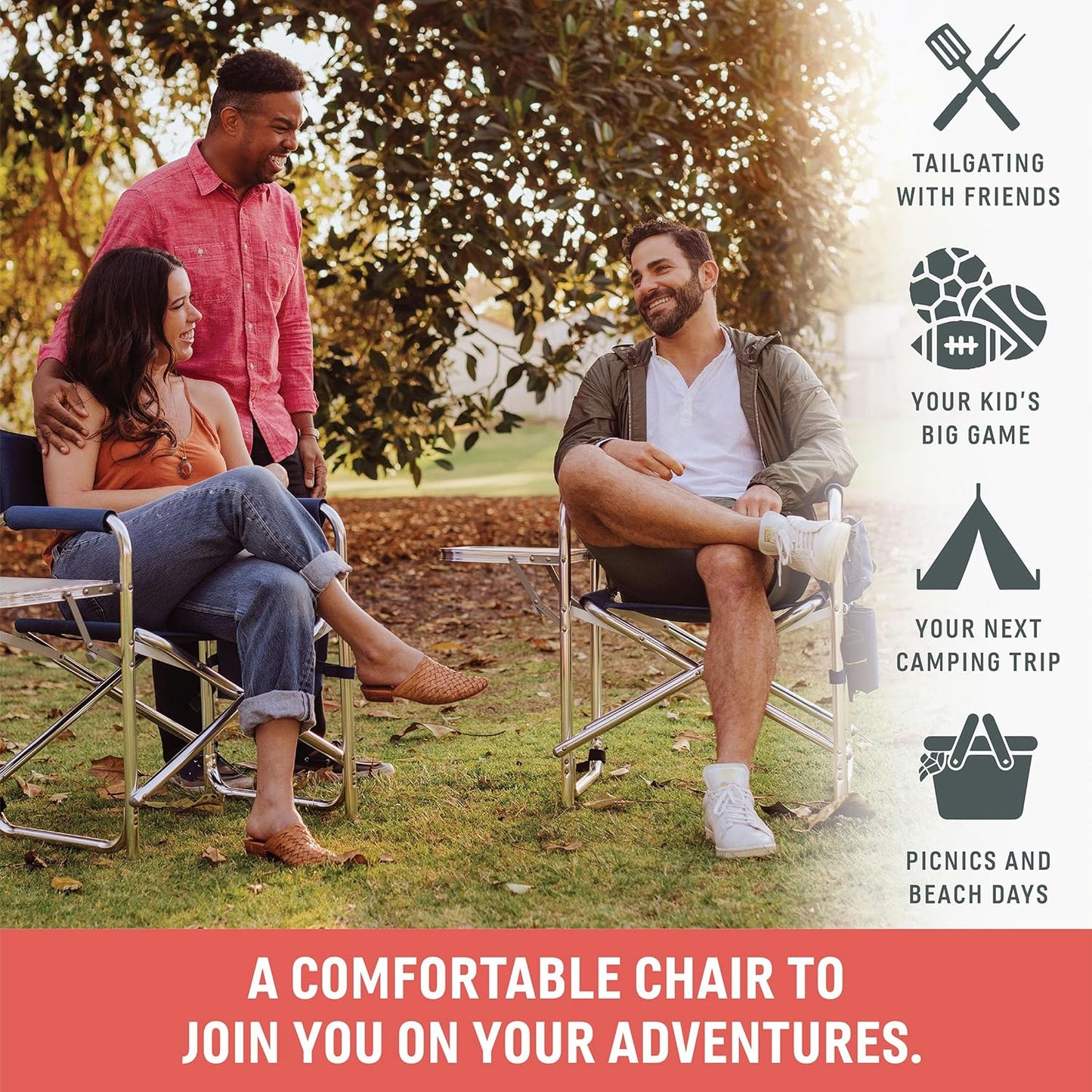 ONIVA - a Brand - Sports Chair with Side Table, Beach Chair, Camp Chair for Adults, (Red)