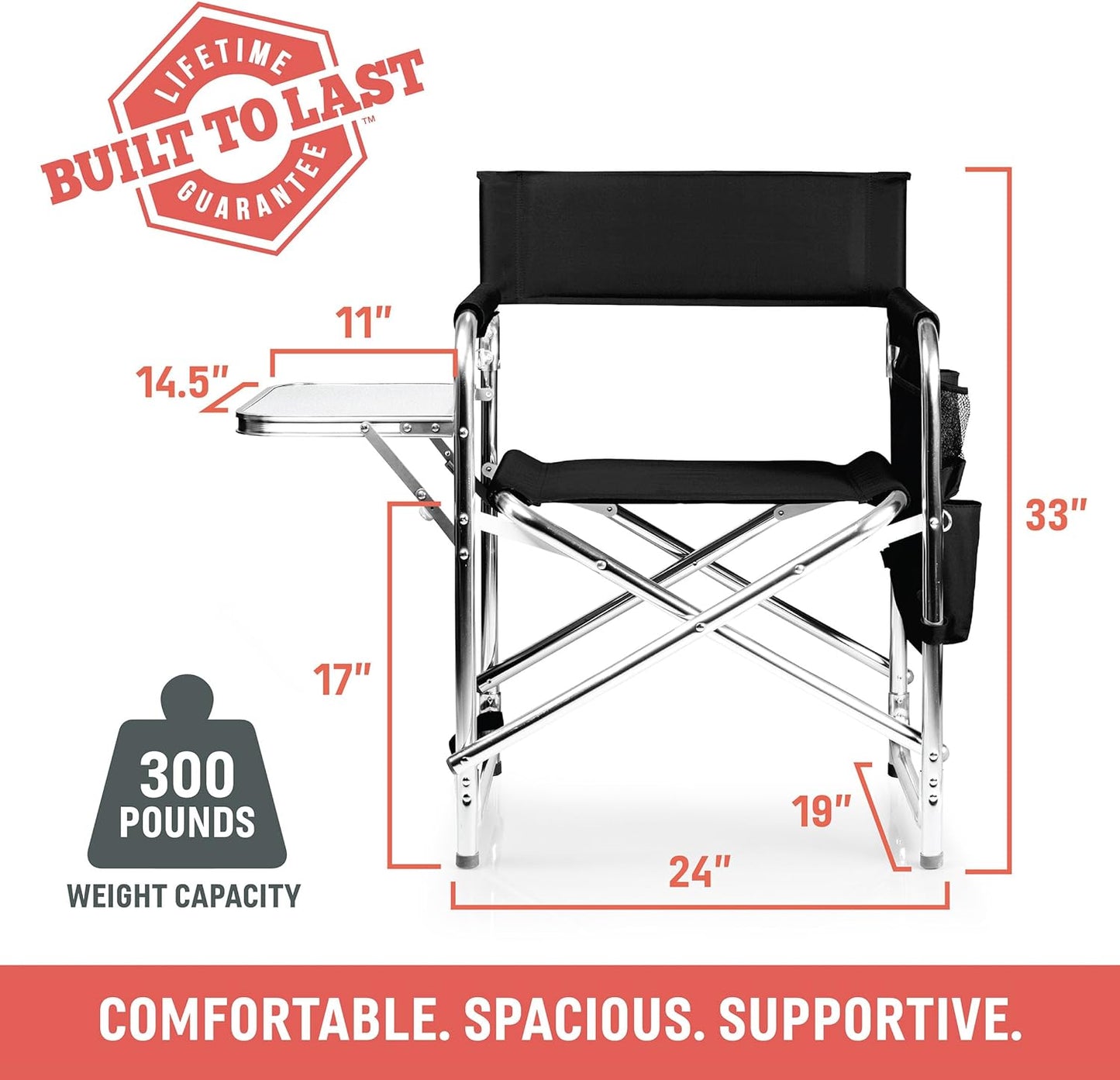 ONIVA - a Brand - Sports Chair with Side Table, Beach Chair, Camp Chair for Adults, (Red)