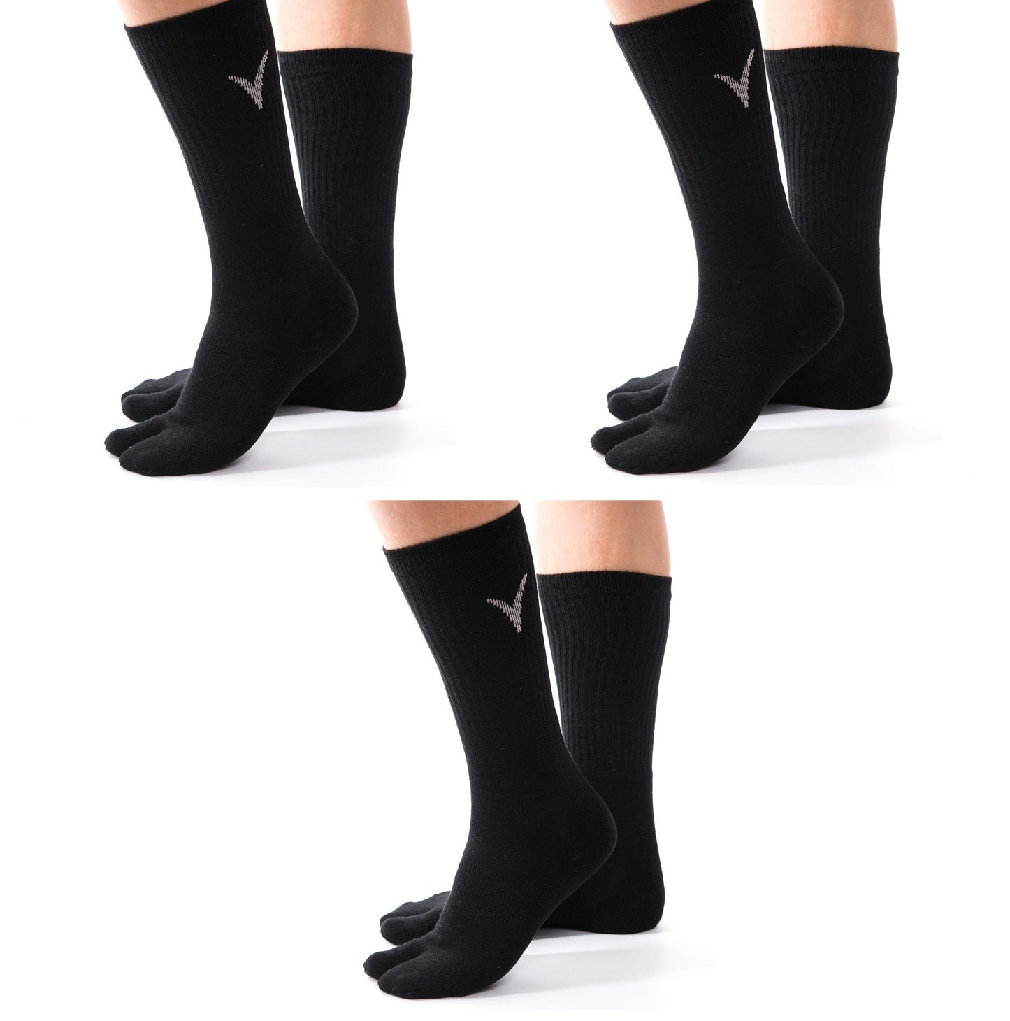 3 Pairs Athletic - V-Toe Flip Flop Tabi Big Toe Crew Sports Or Casual Black Solid Socks by V-Toe Socks, Inc