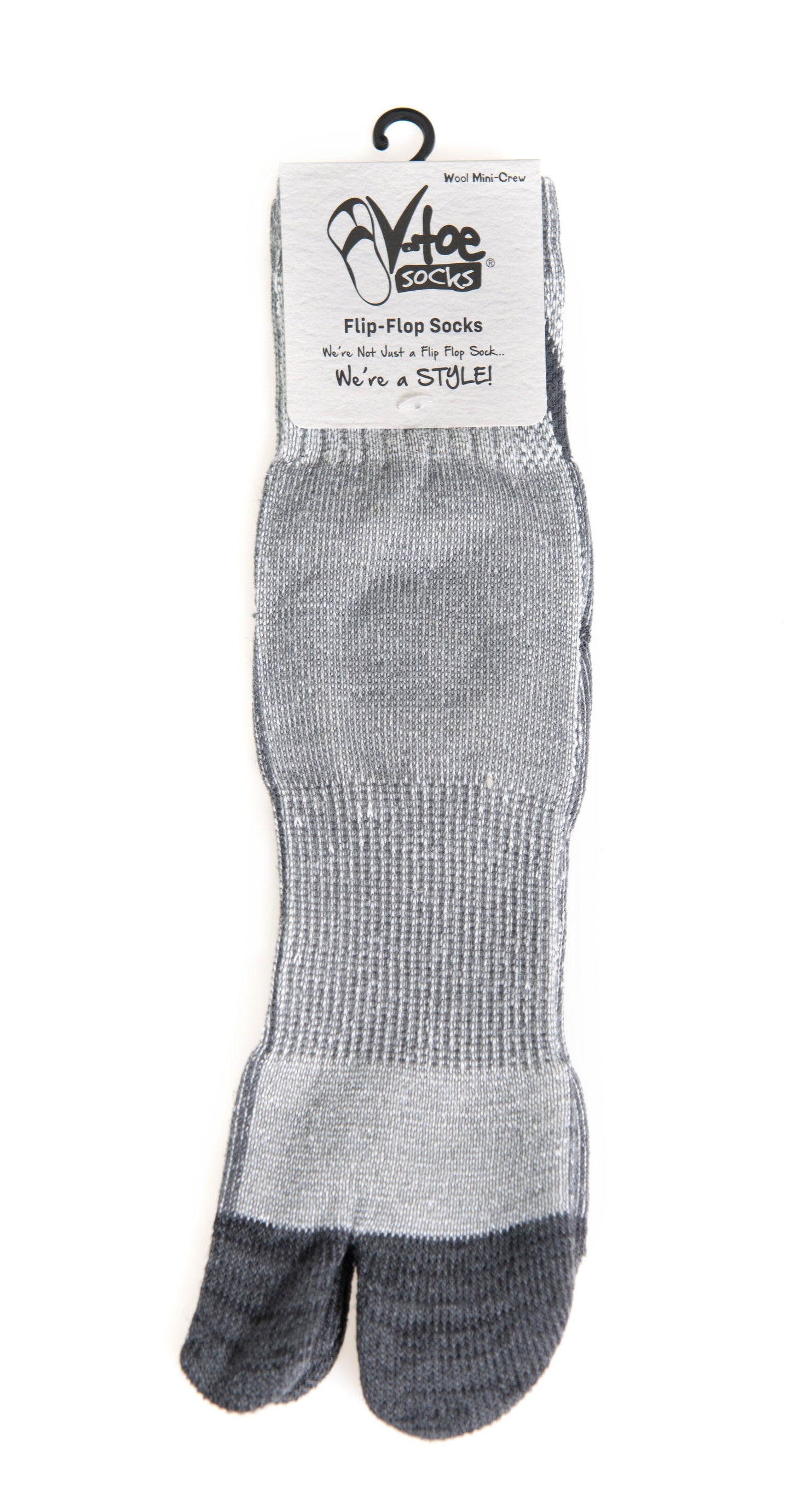 V-Toe Wool Light Grey Casual or Hiking Flip-Flop Tabi Big Toe Chaco Socks by V-Toe Socks, Inc