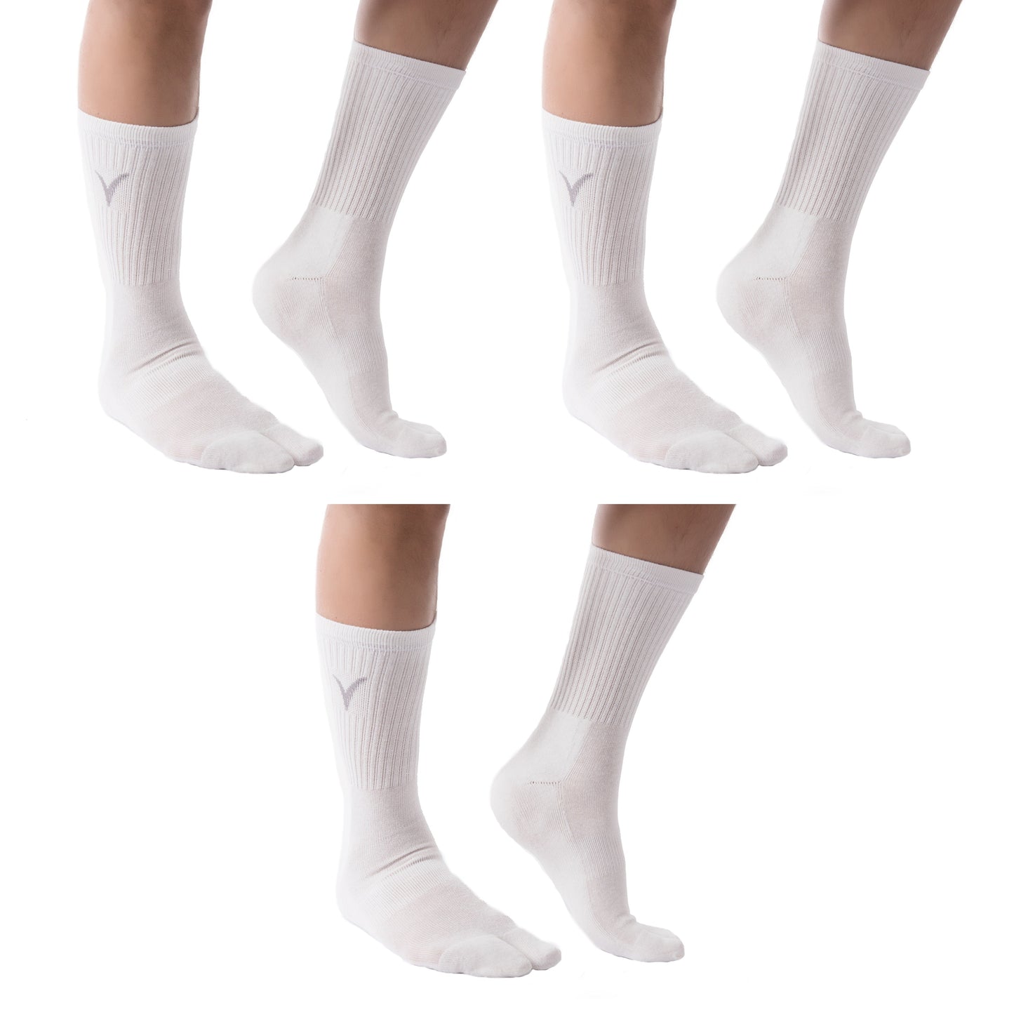 3 Pairs Athletic - V-Toe Flip Flop Tabi Big Toe Crew Sports Or Casual Black Solid Socks by V-Toe Socks, Inc