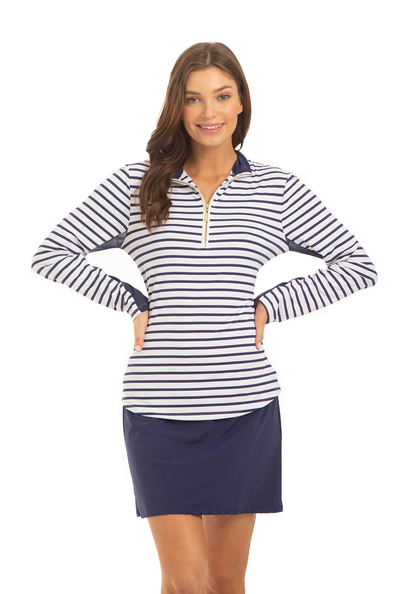 Navy Stripe 1/4 Zip Sport Top by Cabana Life