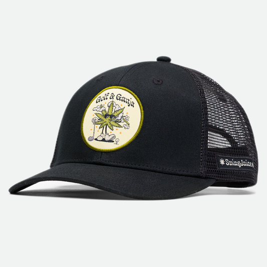 Golf & Ganja Unisex Trucker Hat Multi Black O/S by SwingJuice LLC