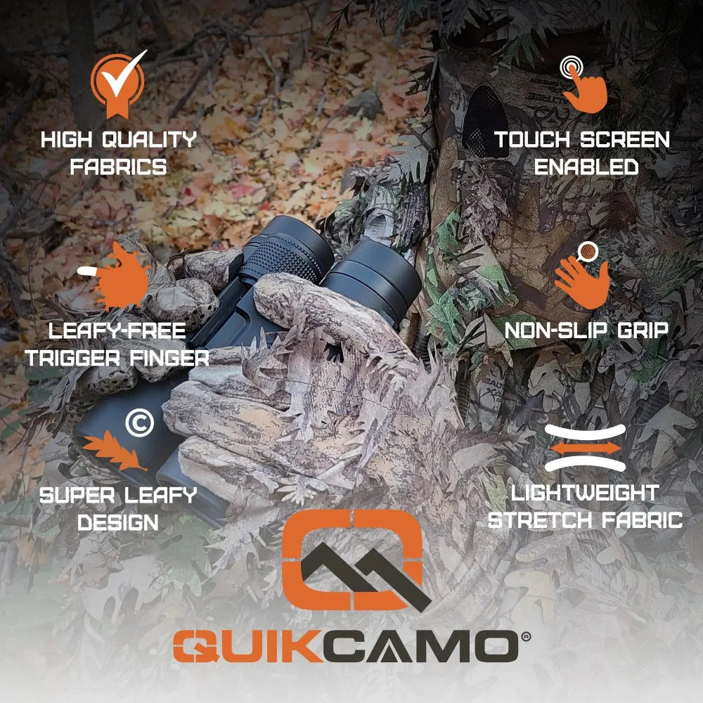 Leafy Camo Gloves (Fingerless or Touchscreen Tips) by QuikCamo