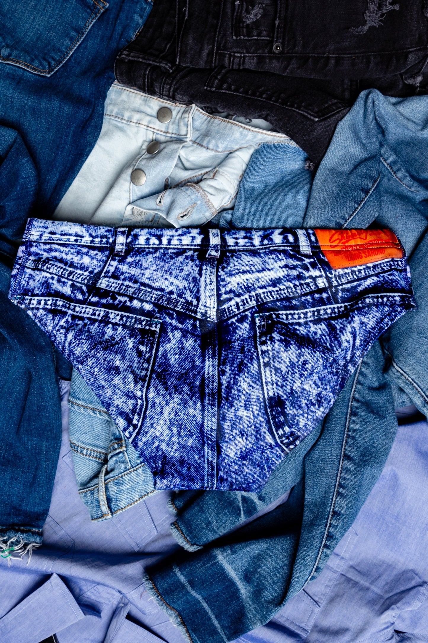 The Daytona Dong Sarong | Denim Print Swim Brief by Shinesty