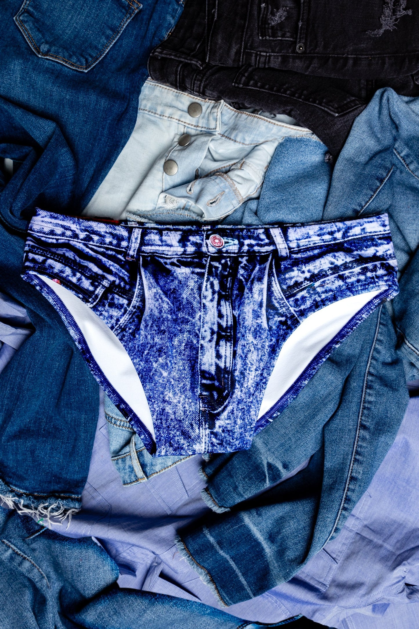 The Daytona Dong Sarong | Denim Print Swim Brief by Shinesty