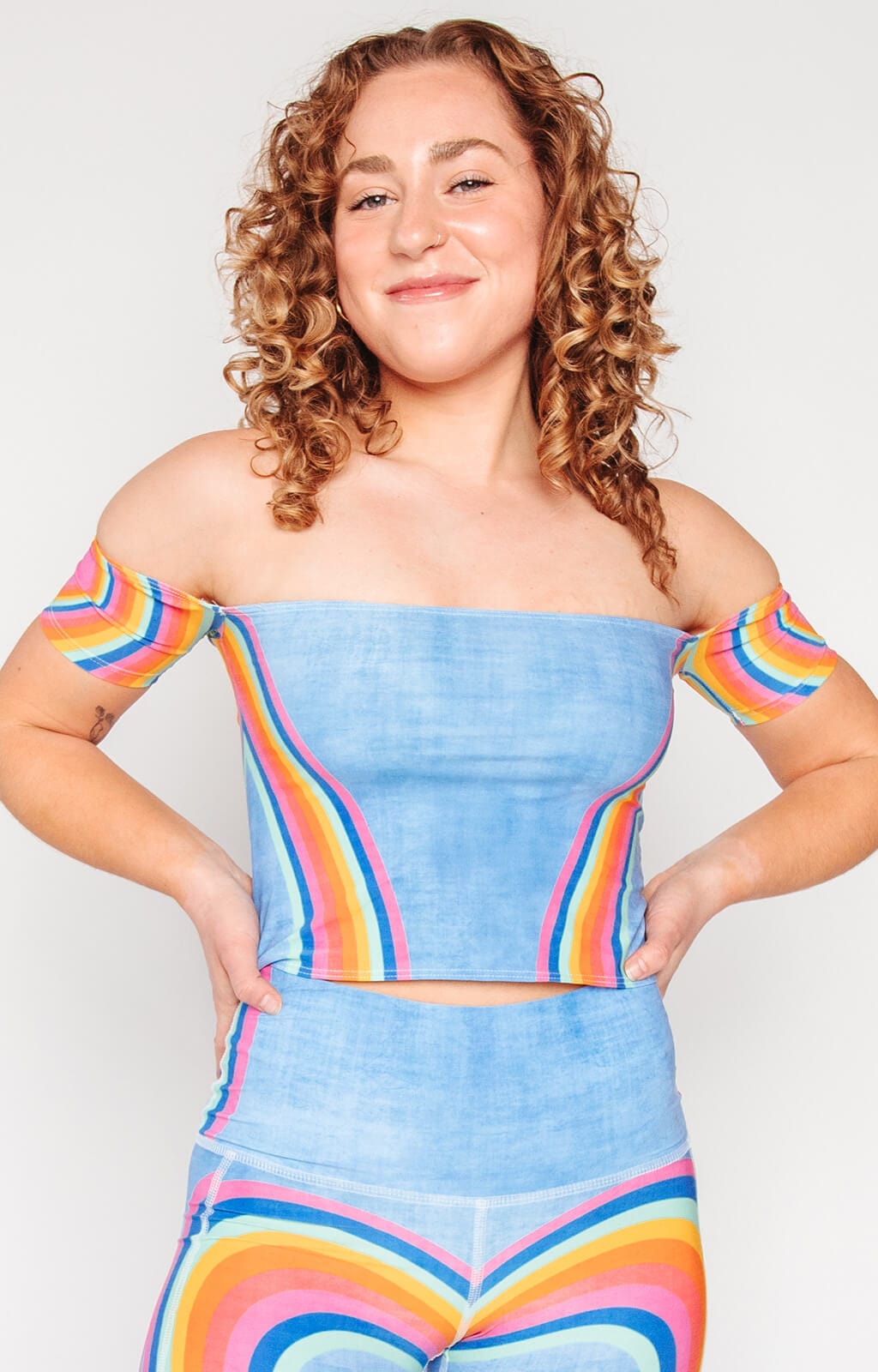 Off The Shoulder Bandeau in Rainbow Love by Yoga Democracy