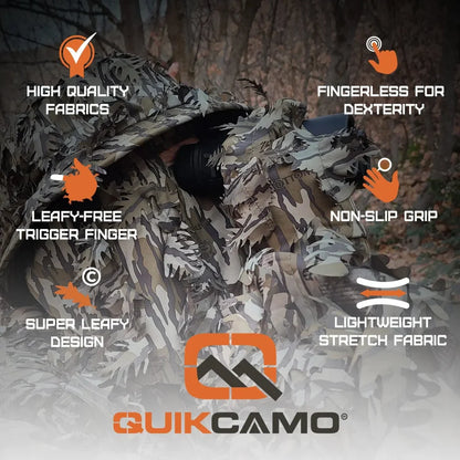 Leafy Camo Gloves (Fingerless or Touchscreen Tips) by QuikCamo