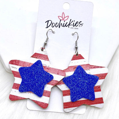 3-D American Stars -Patriotic Earrings by Doohickies Wholesale