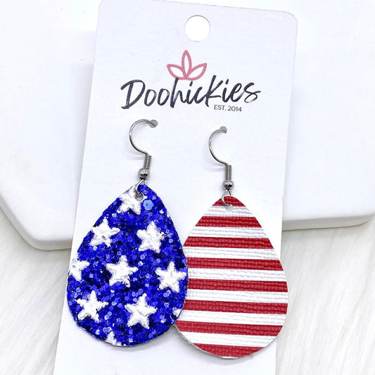 Stars & Stripes Glitter Teardrops -Patriotic Earrings by Doohickies Wholesale