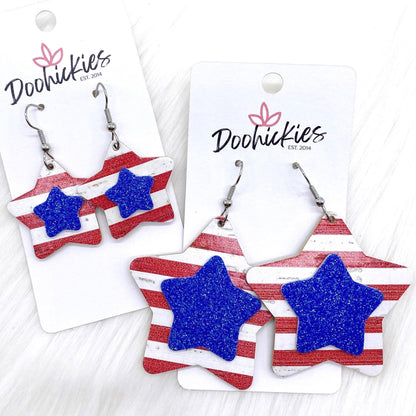 3-D American Stars -Patriotic Earrings by Doohickies Wholesale