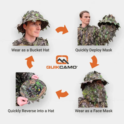 2-in-1 Leafy Face Mask and Bucket Hat (Adjustable, OSFM) by QuikCamo