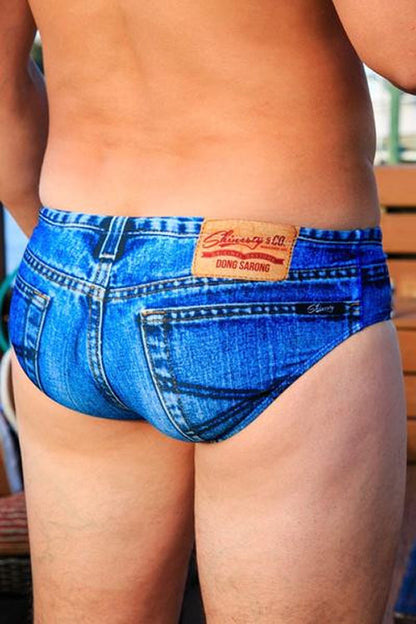 The Daytona Dong Sarong | Denim Print Swim Brief by Shinesty