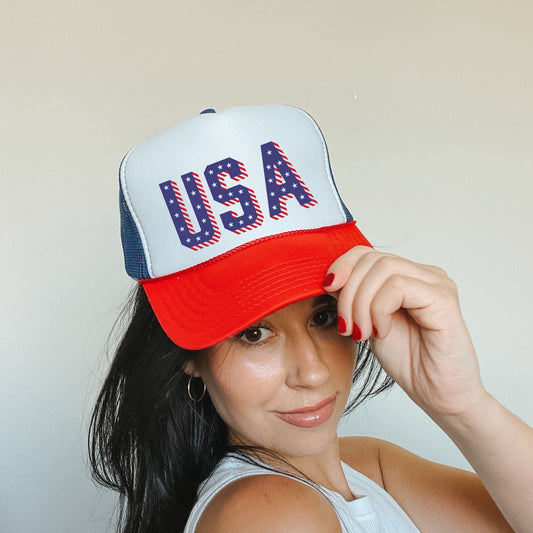 USA Stars Flag 4th of July Trucker Hat by 208 Tees