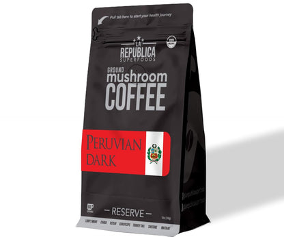 Peruvian Dark Ground RESERVE Mushroom Coffee by La Republica Superfoods