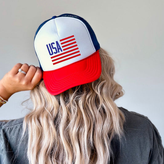 USA Flag 4th of July Trucker Hat by 208 Tees