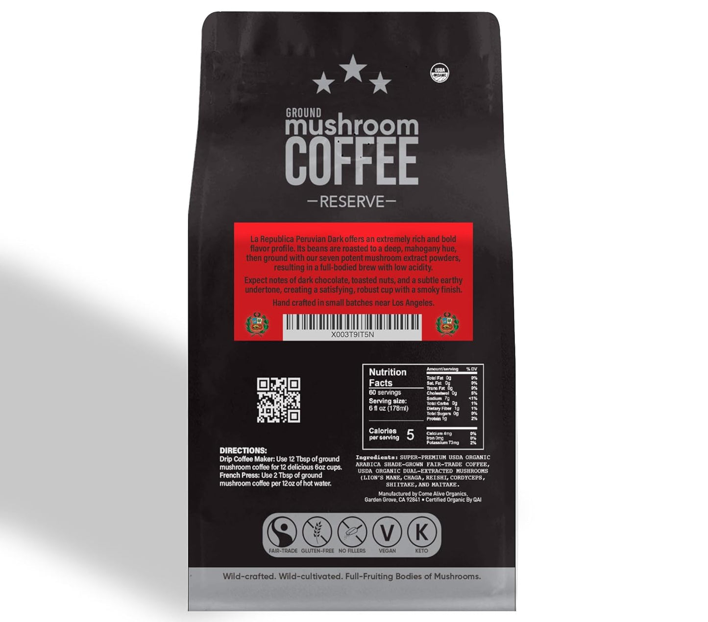 Peruvian Dark Ground RESERVE Mushroom Coffee by La Republica Superfoods