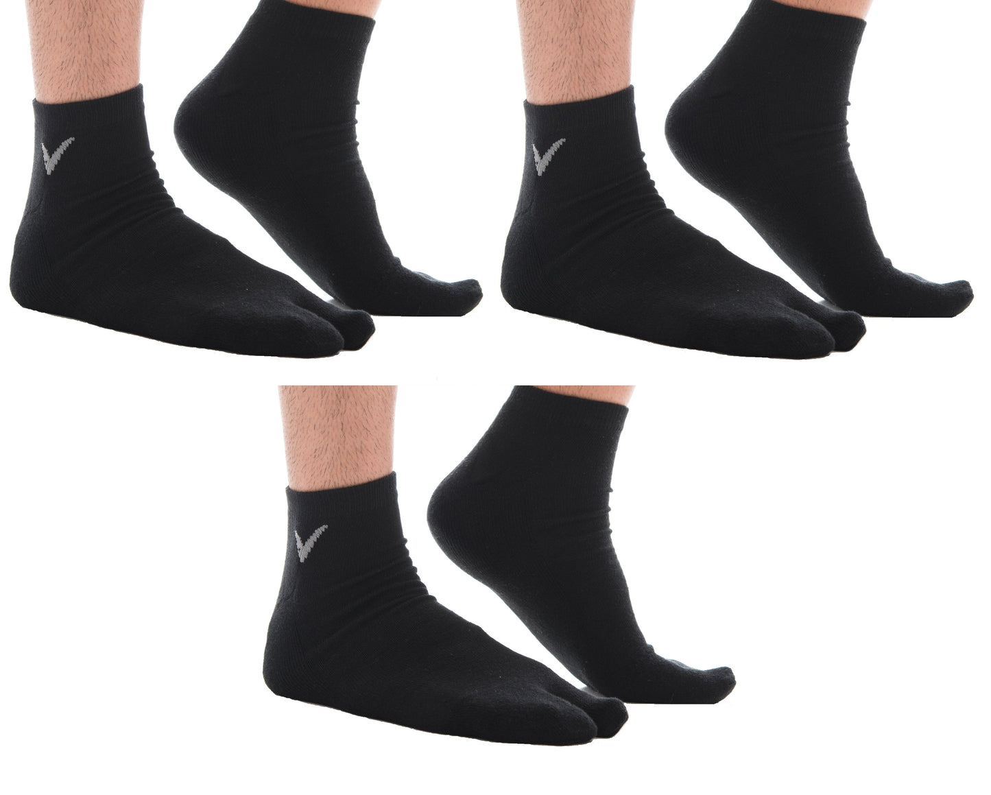 3 Pairs Athletic Black Solid V-Toe Flip Flop Tabi Big Toe Ankle Socks Comfortable Stylish For Men And Women by V-Toe Socks, Inc