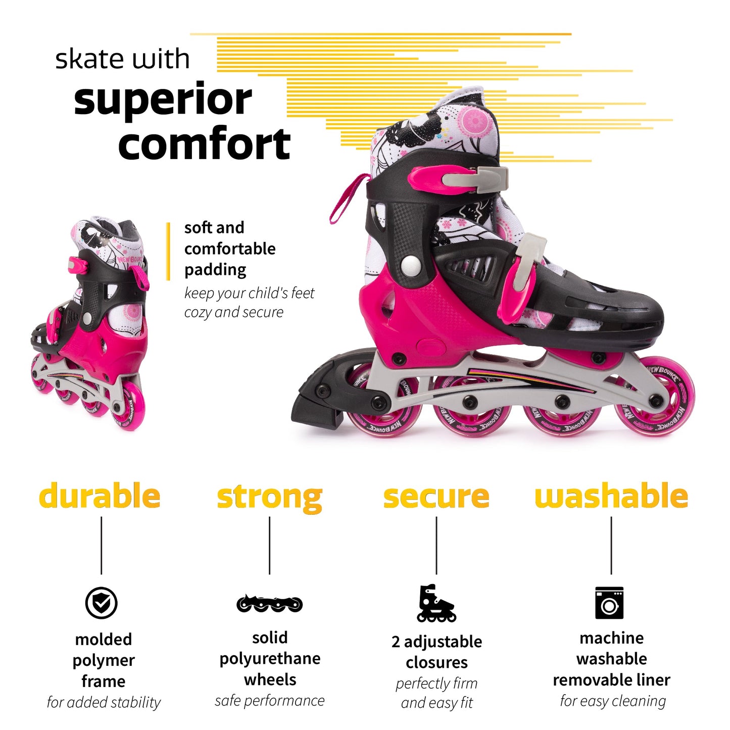 Adjustable Inline Skates - Pink by New Bounce