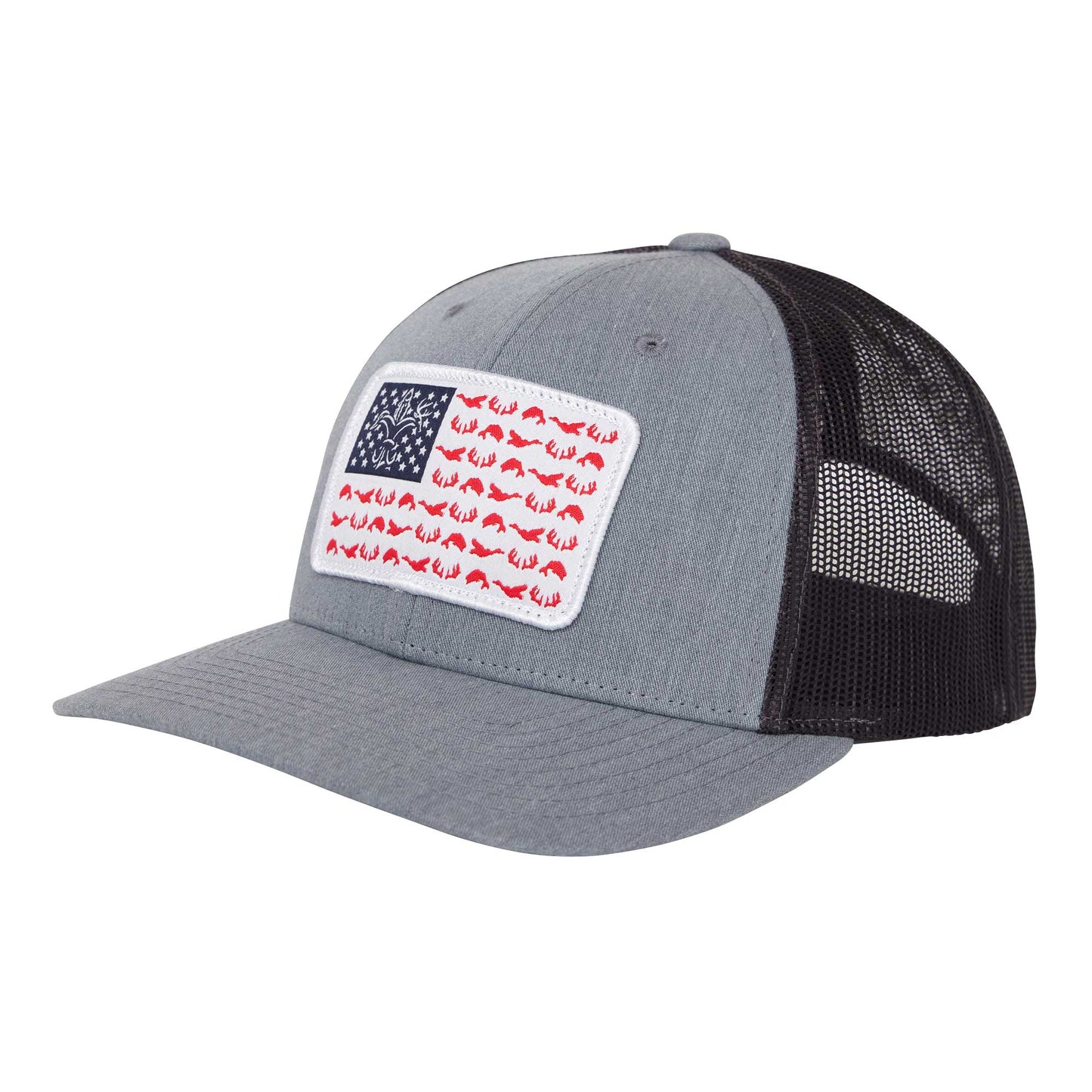 American Flag Snapback Fishing Hat - Heather Grey/Charcoal by Sportsman Gear