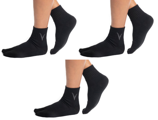 3 Pairs Black Wool Casual or Hiking V-Toe Flip-Flop Tabi Big Toe Socks by V-Toe Socks, Inc