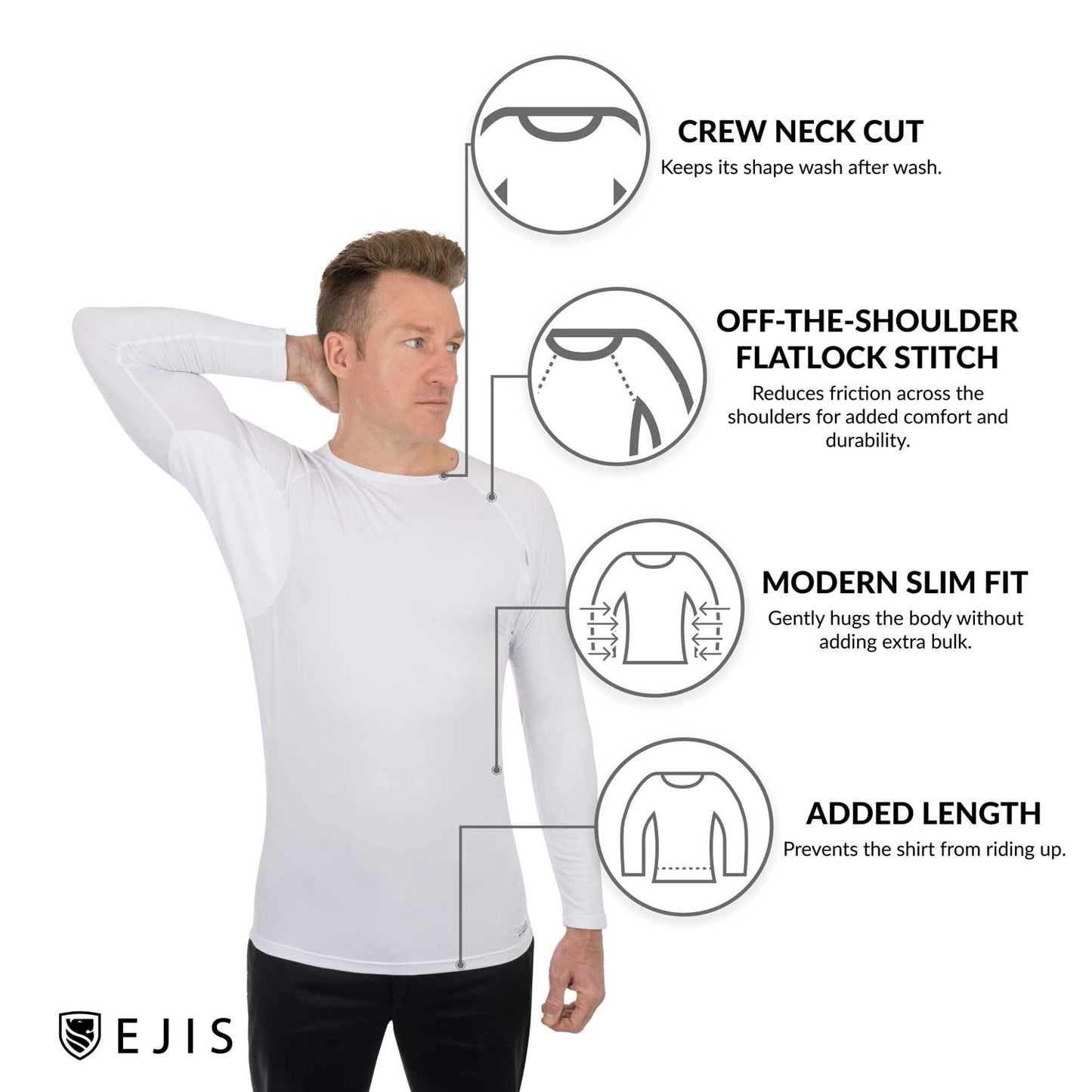 Crew Neck Long Sleeve Micro Modal Sweat Proof Undershirt For Men by Ejis