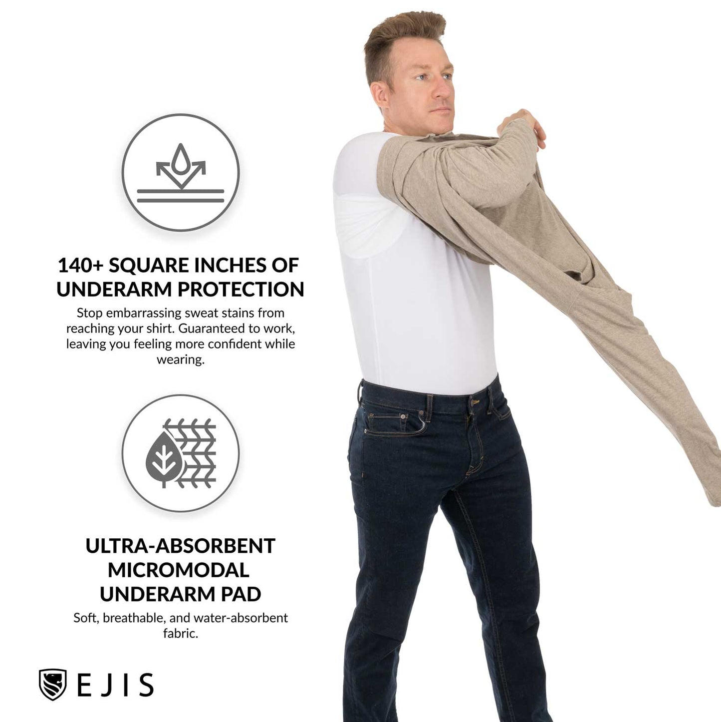 Crew Neck Long Sleeve Micro Modal Sweat Proof Undershirt For Men by Ejis