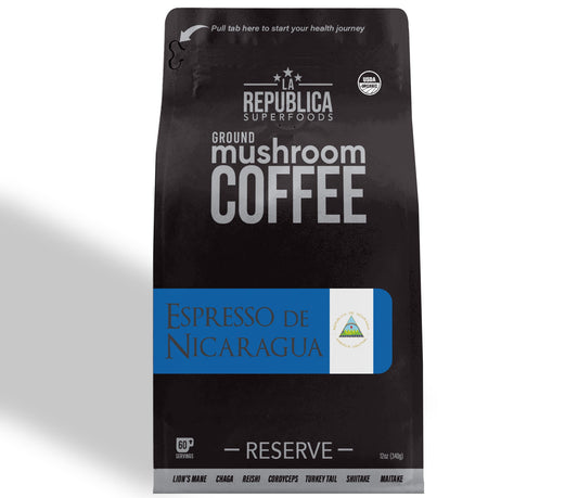 Espresso De Nicaragua Ground RESERVE Mushroom Coffee by La Republica Superfoods