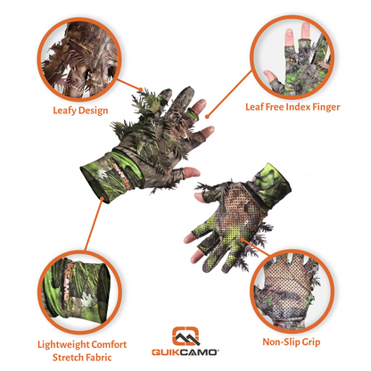 Leafy Camo Gloves (Fingerless or Touchscreen Tips) by QuikCamo