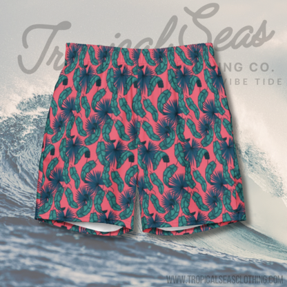 Men's Tropical Flamingo Palms Board Shorts by Tropical Seas Clothing