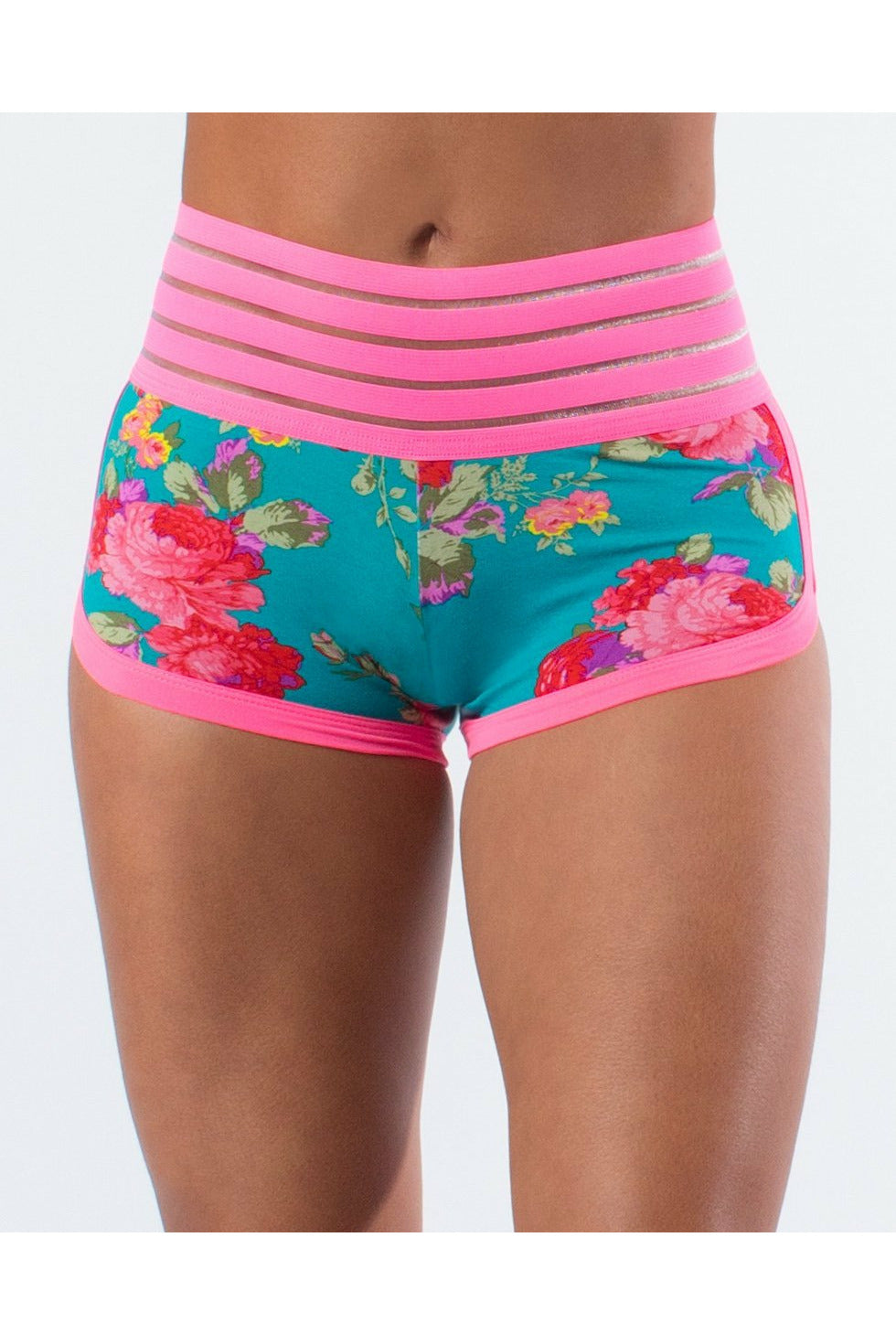 *Aqua Floral* (Silhouette Cute Booty Shorts) by Guilty Love Club