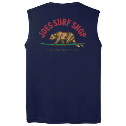 Joe's Surf Shop Surfing Bear Sleeveless Graphic Workout Tee by Joe's Surf Shop