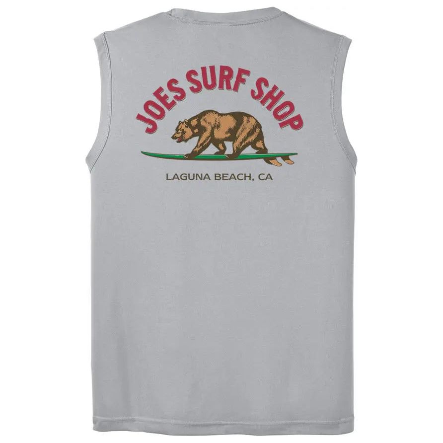 Joe's Surf Shop Surfing Bear Sleeveless Graphic Workout Tee by Joe's Surf Shop