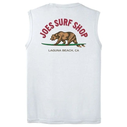 Joe's Surf Shop Surfing Bear Sleeveless Graphic Workout Tee by Joe's Surf Shop