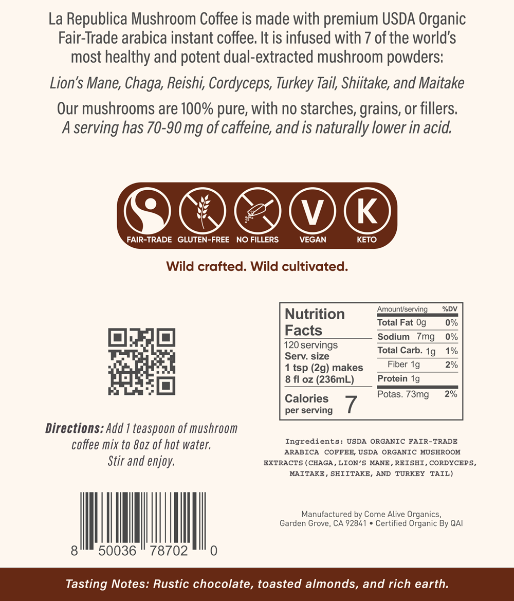 BIG SHOT INSTANT MUSHROOM COFFEE by La Republica Superfoods