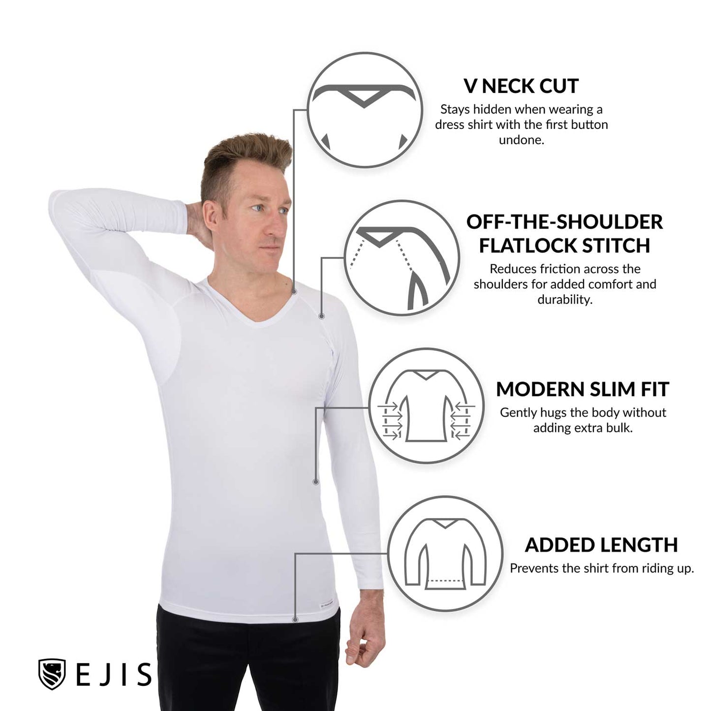 V-Neck Long Sleeve Micro Modal Sweat Proof Undershirt For Men by Ejis