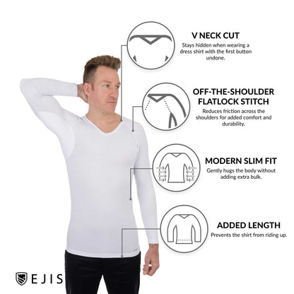 V-Neck Long Sleeve Micro Modal Sweat Proof Undershirt For Men by Ejis