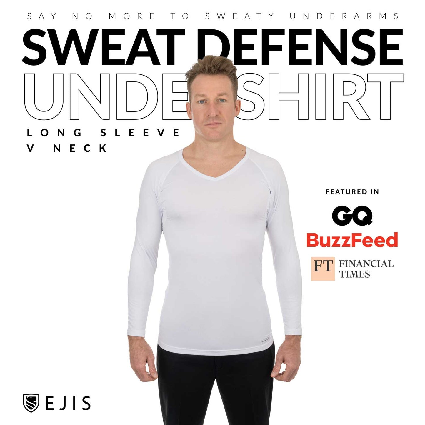 V-Neck Long Sleeve Micro Modal Sweat Proof Undershirt For Men by Ejis