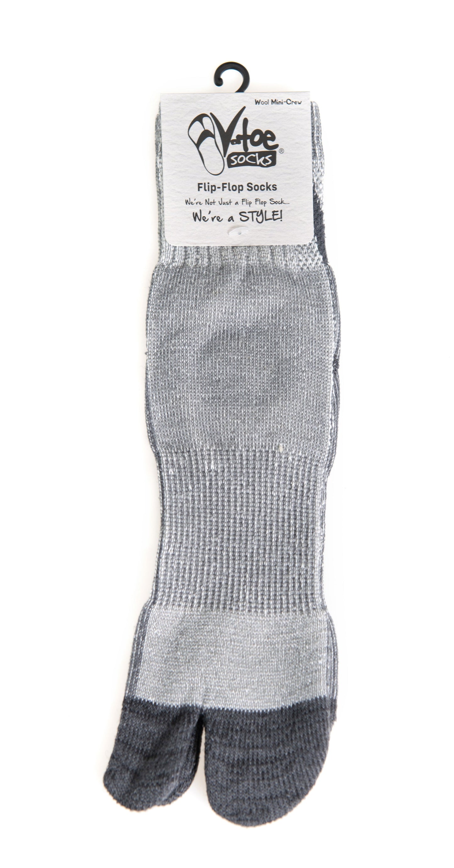 V-Toe Wool  Light Grey Casual or Hiking Flip-Flop Tabi Big Toe Chaco Socks by V-Toe Socks, Inc