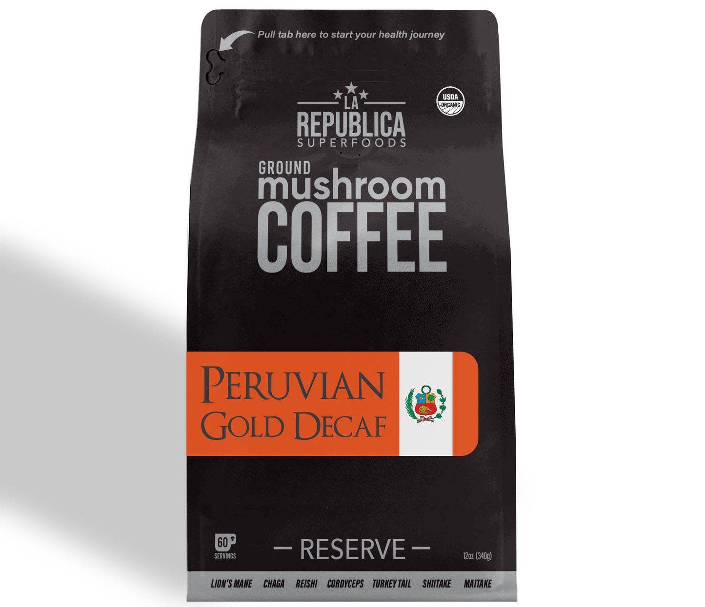 DECAF Peruvian Gold Ground Mushroom Coffee by La Republica Superfoods