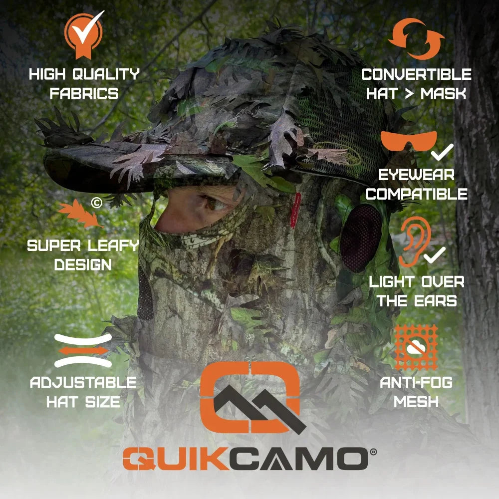 2-in-1 FRONT Leafy Face Mask and Camo Hat (Adjustable,OSFM) by QuikCamo