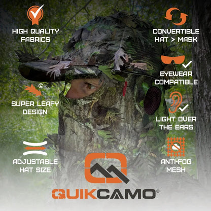 2-in-1 FRONT Leafy Face Mask and Camo Hat (Adjustable,OSFM) by QuikCamo