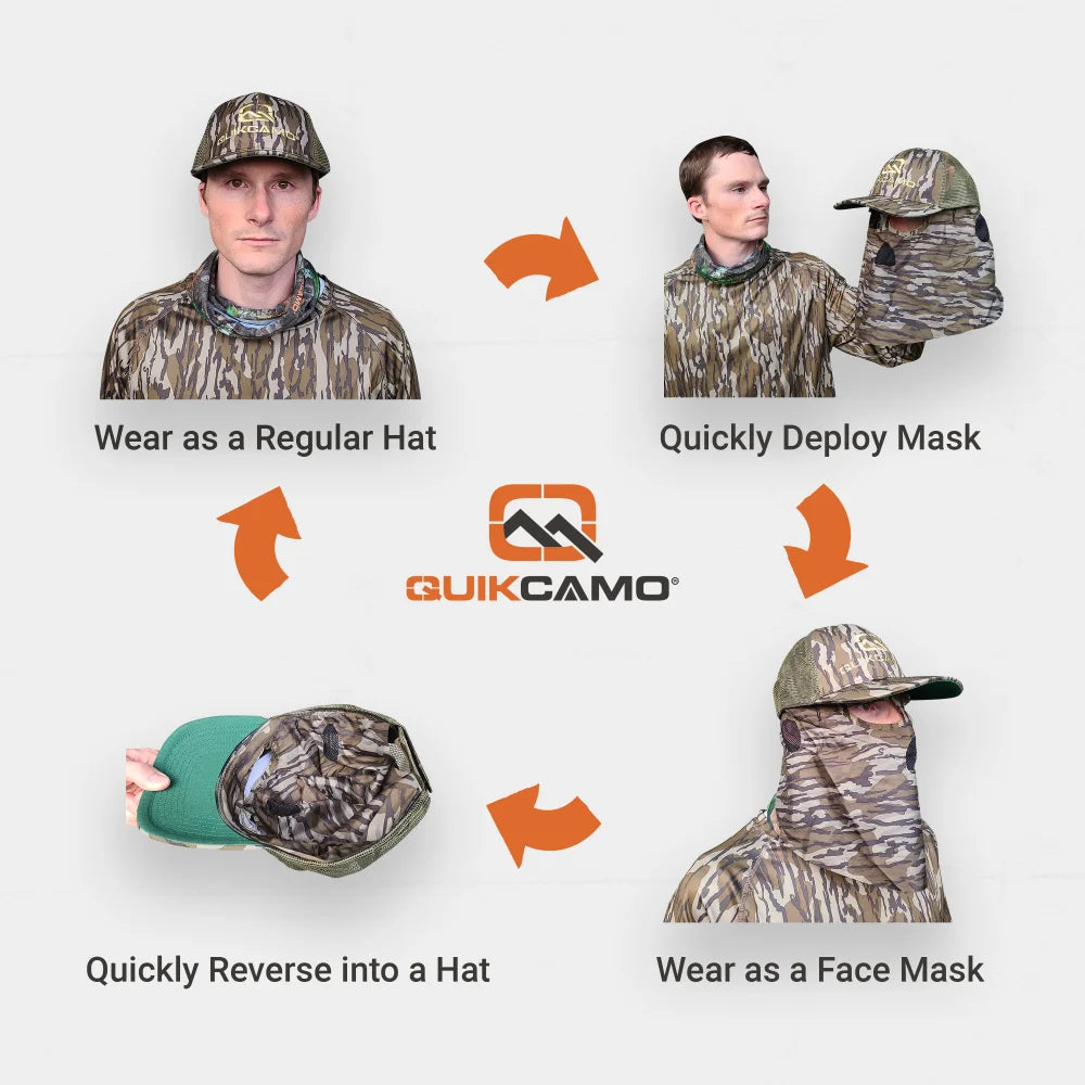 2-in-1 FRONT Face Mask and Camo Hat (Fitted and OSFM) by QuikCamo