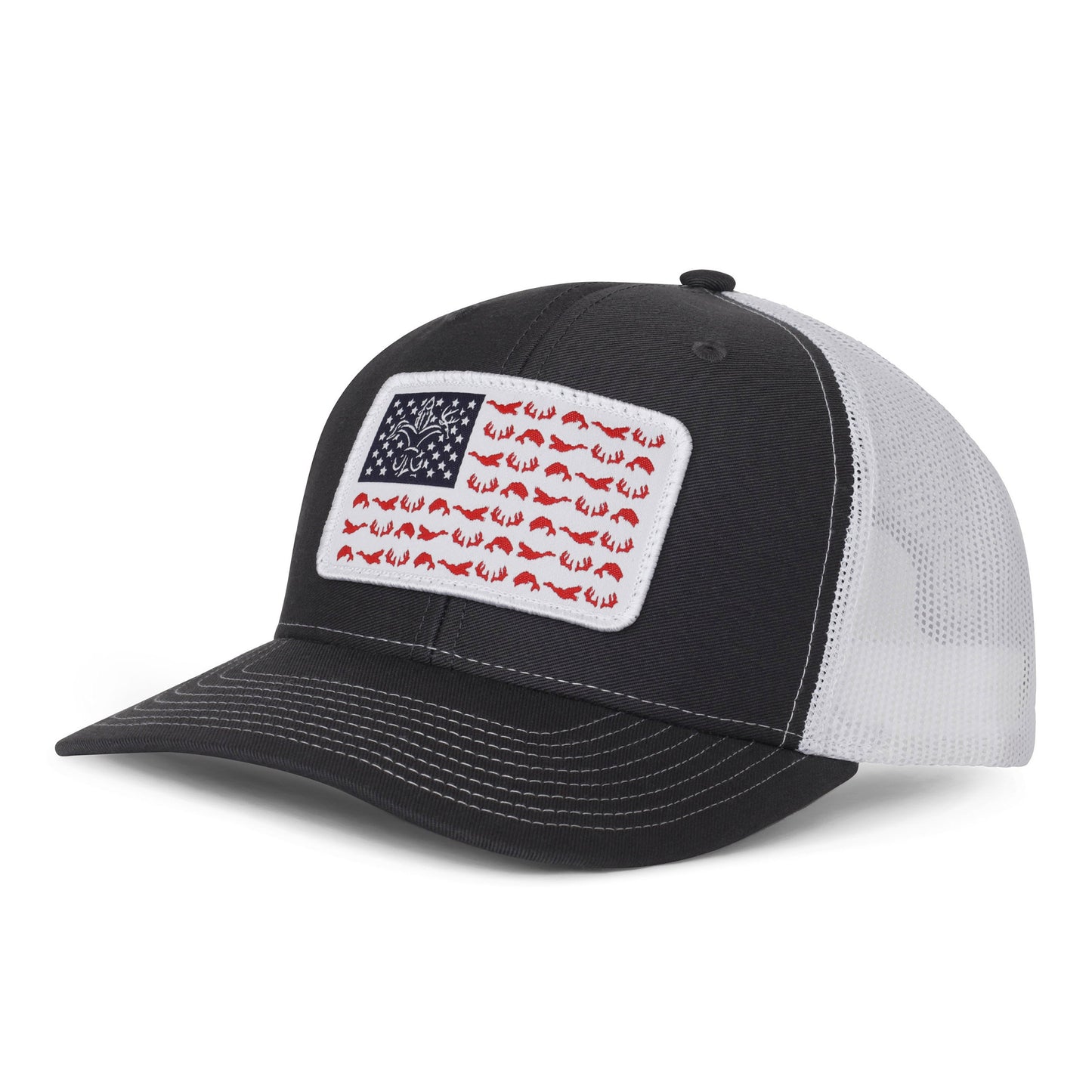 American Flag Snapback Fishing Hat - Heather Grey/Charcoal by Sportsman Gear