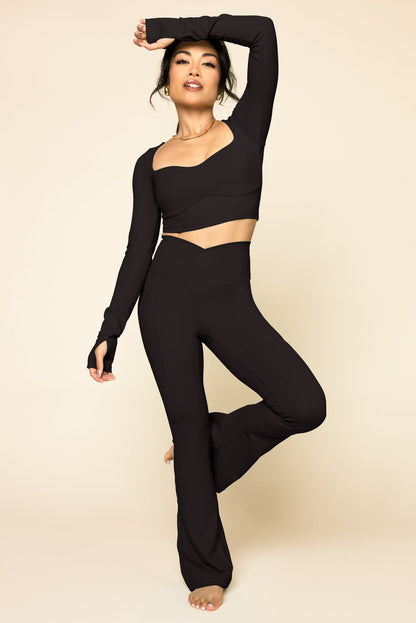 Crisscross Hourglass® Flared Leggings with Pockets - Black by POPFLEX®