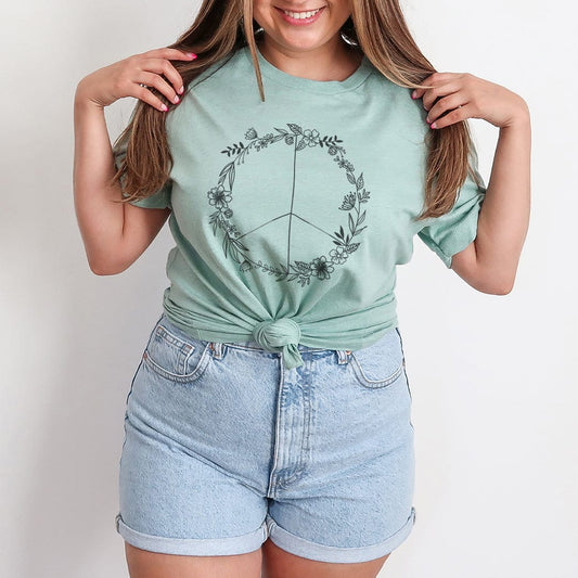 Floral Peace Sign Graphic T-Shirt - TY143 by Rockledge Designs LLC