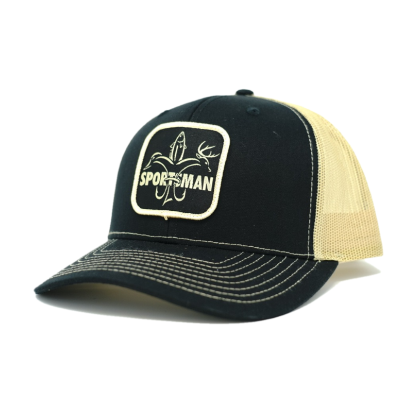 Logo Patch Snapback Fishing Hat - Black/Gold by Sportsman Gear