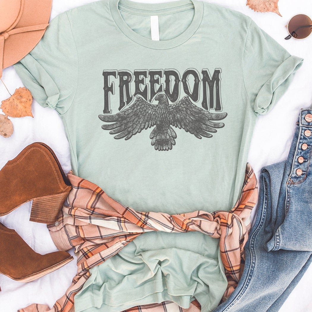 Distressed Freedom Eagle Western Graphic T-Shirt - WE148 by Rockledge Designs LLC