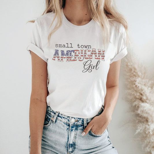 Small Town American Girl Patriotic Graphic T-Shirt - WE150 by Rockledge Designs LLC